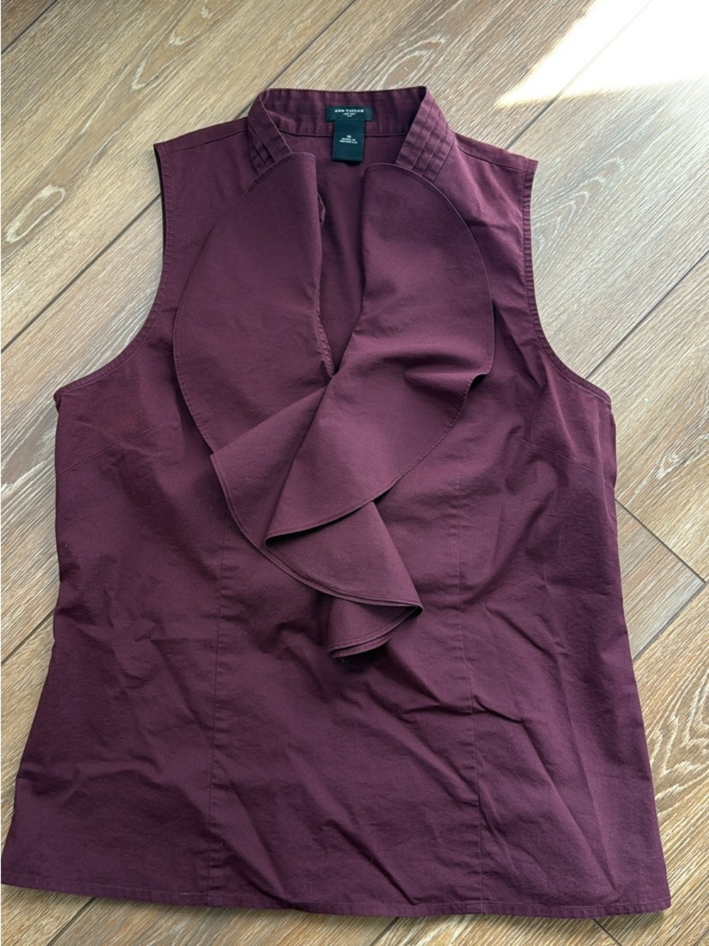 Ann Taylor Sleeveless Ruffle Front Blouse - Burgundy